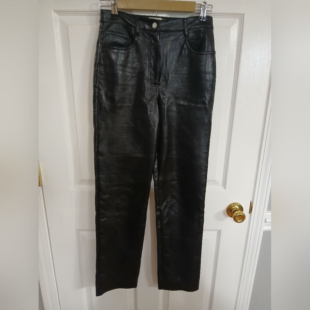 Wilfred Aritzia The Melina Faux Vegan Leather Straight Leg Trouser Pants Black 2